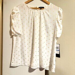 28th & Park Junior girl Ruched Gathered Keyhole Back Short Sleeve Jewel Neck Top